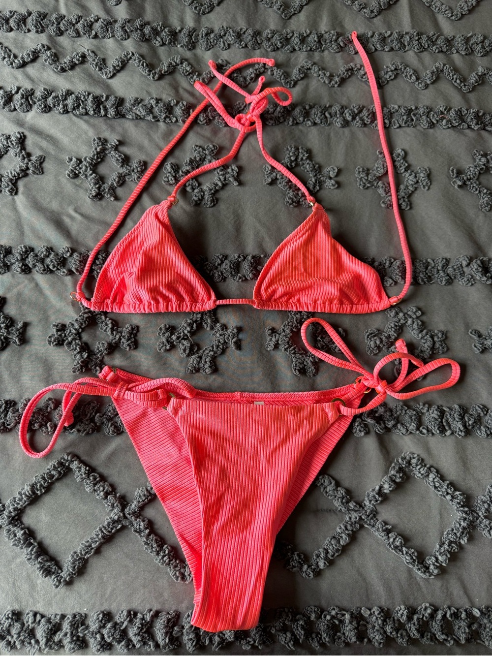 Women’s Pink Ribbed Tie-Side Bikini Set